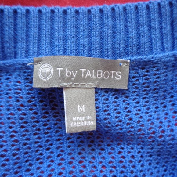 T by Talbots Women's Blue Open Knit Crew Neck Sweater Medium - Picture 5 of 5